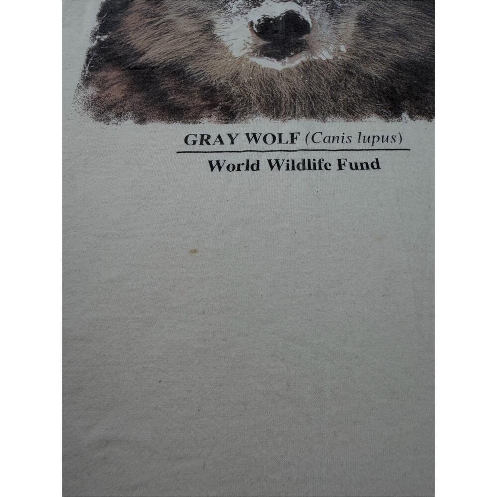 Vintage 90s World Wildlife Fund Gray Wolf T Shirt Large Single Stitch USA - Picture 2 of 6